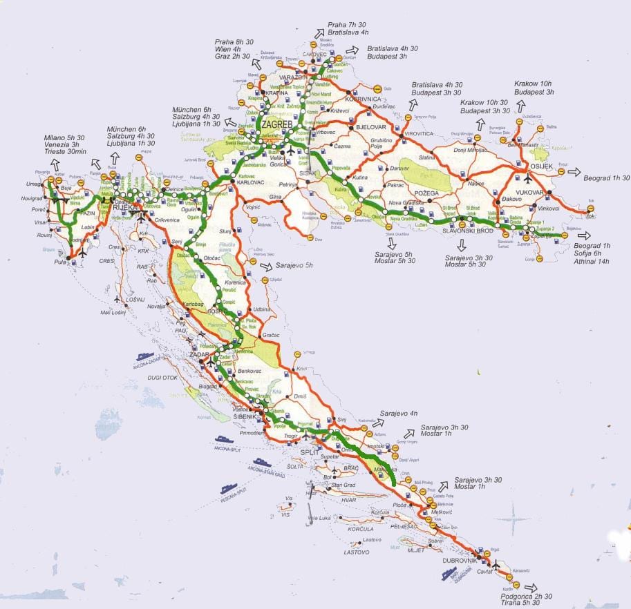 地図クロアチアの道路旅