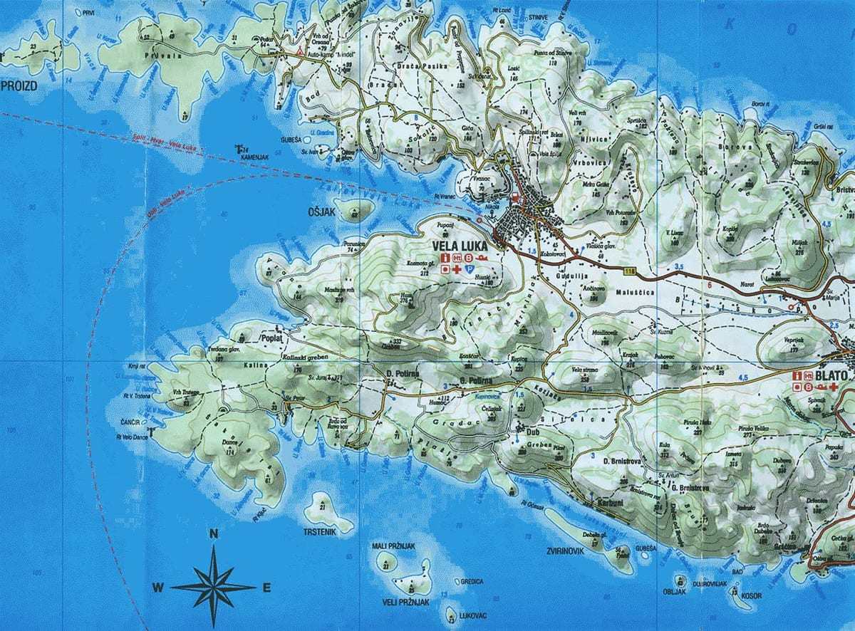 地図のコルチュラクロアチア