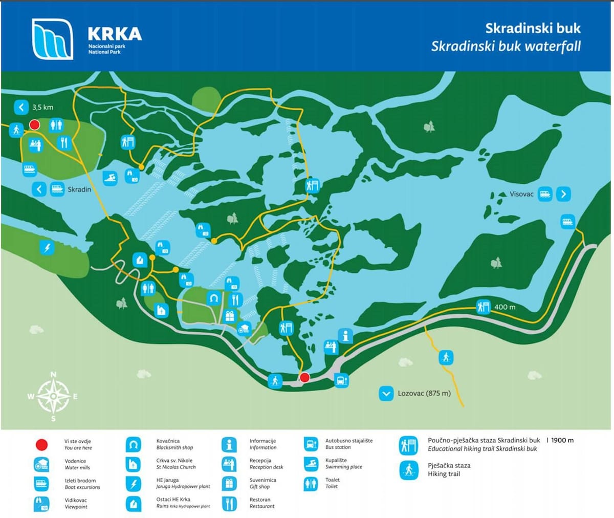 krka国立公園クロアチアの地図