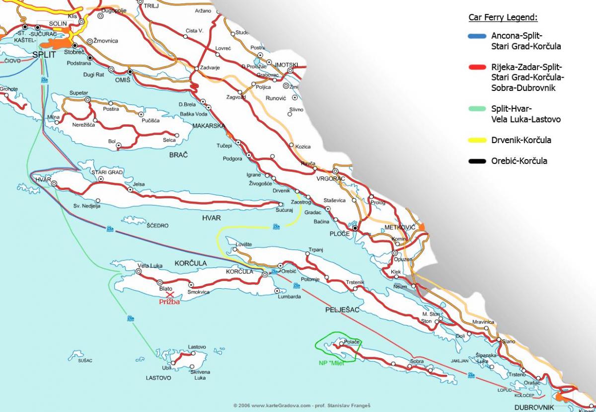 地図クロアチアのフェリー