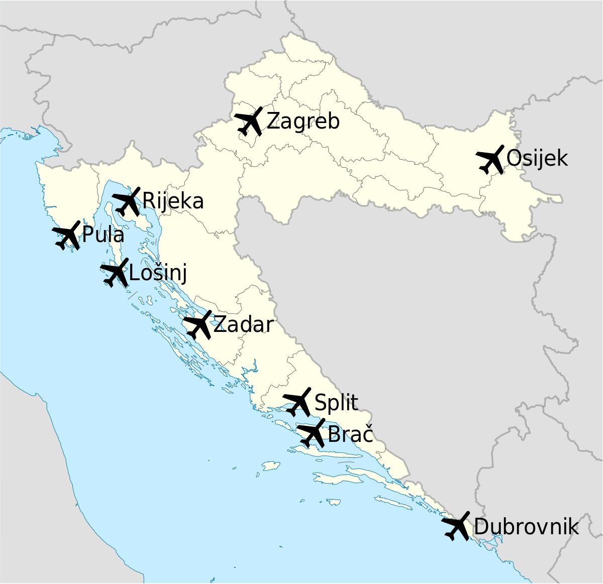 地図クロアチアの空港を表示