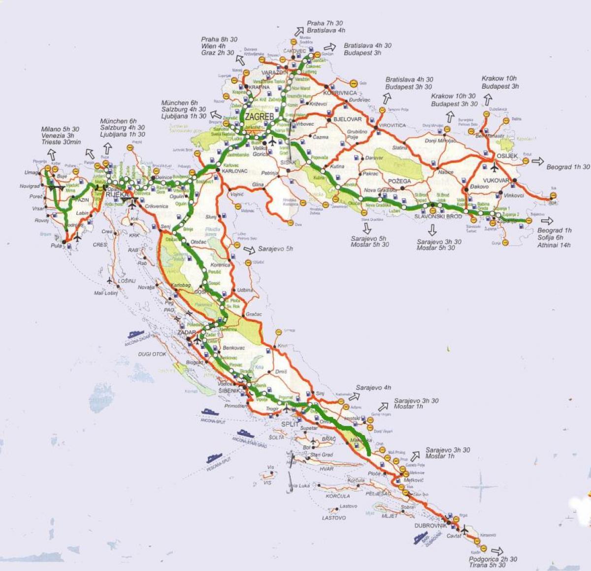 詳細な道路地図のクロアチア