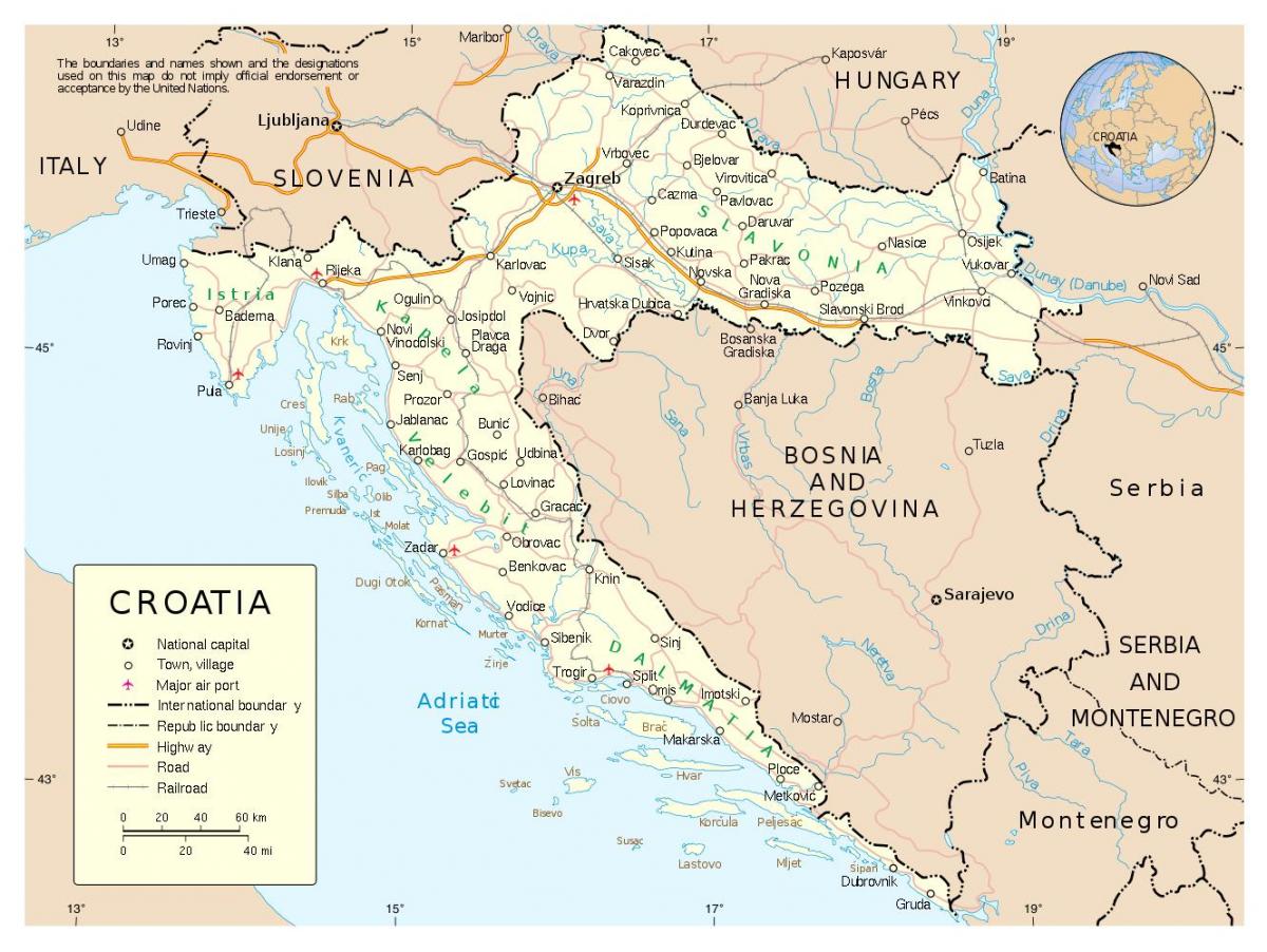 地図クロアチアの都市
