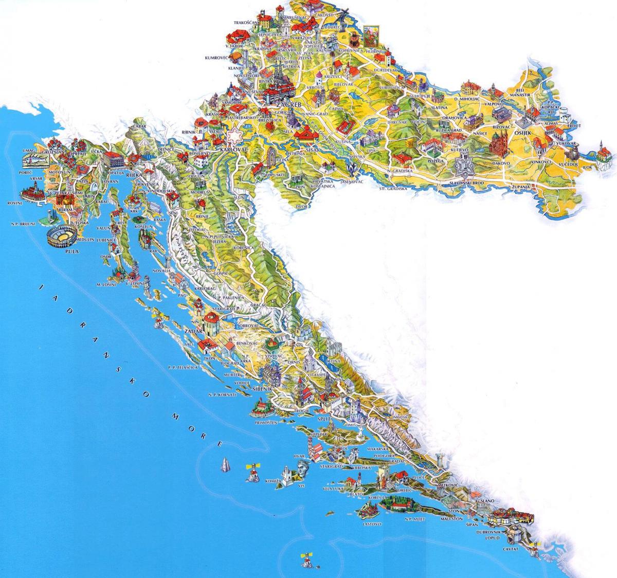 クロアチアの観光名所の地図